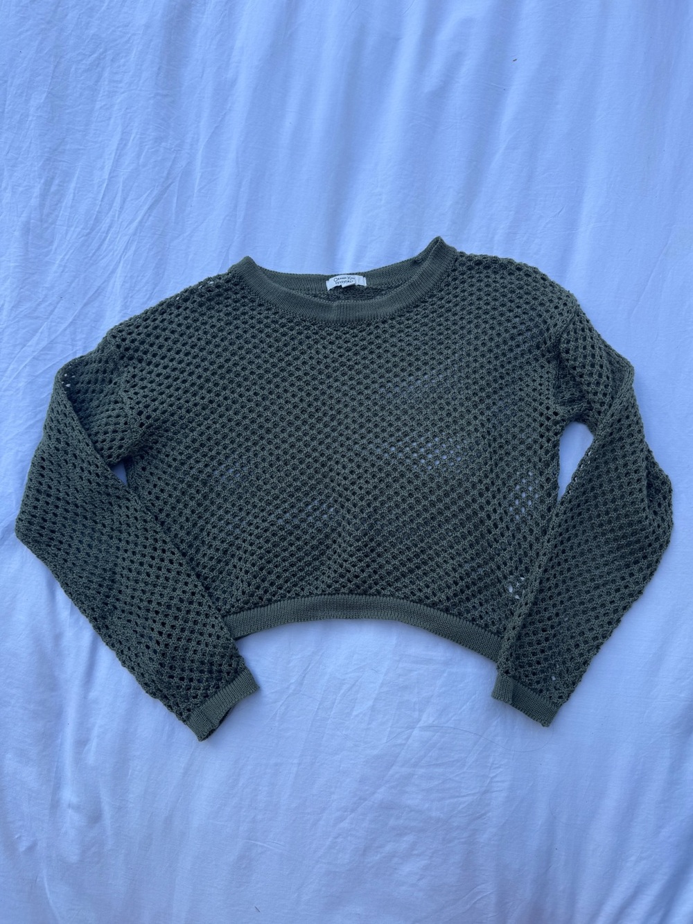 Olive Green Cropped Mesh Sweater